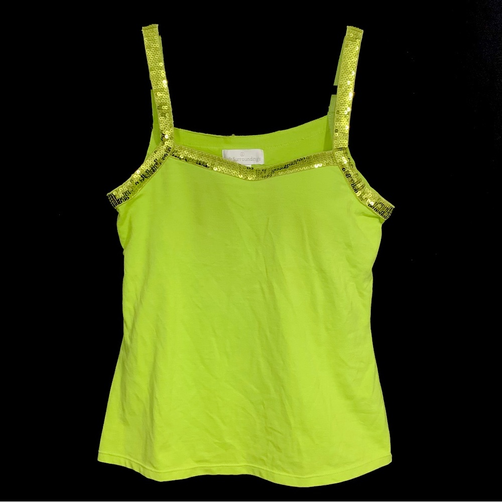 Soft Surroundings Fluorescent Green Sequin Embellished Tank Top